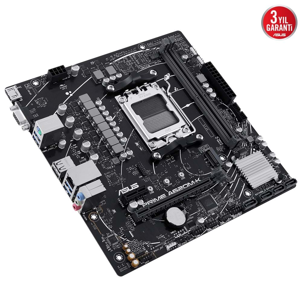 Asus Prime A620M-K AMD A620 DDR5 6400 USB3.2 M2 HDMI/VGA PCI 3.0 AM5 Anakart
