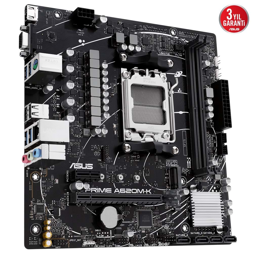 Asus Prime A620M-K AMD A620 DDR5 6400 USB3.2 M2 HDMI/VGA PCI 3.0 AM5 Anakart