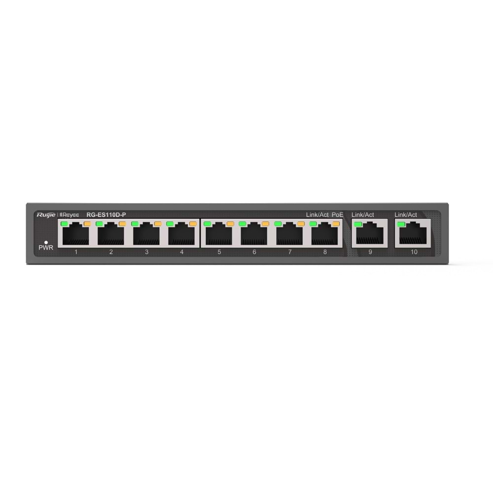 Ruijie RG-ES110D-P 8 Port 10/100 + 2X Gigabit RJ45 Uplink Metal Kasa 110W Poe Switch