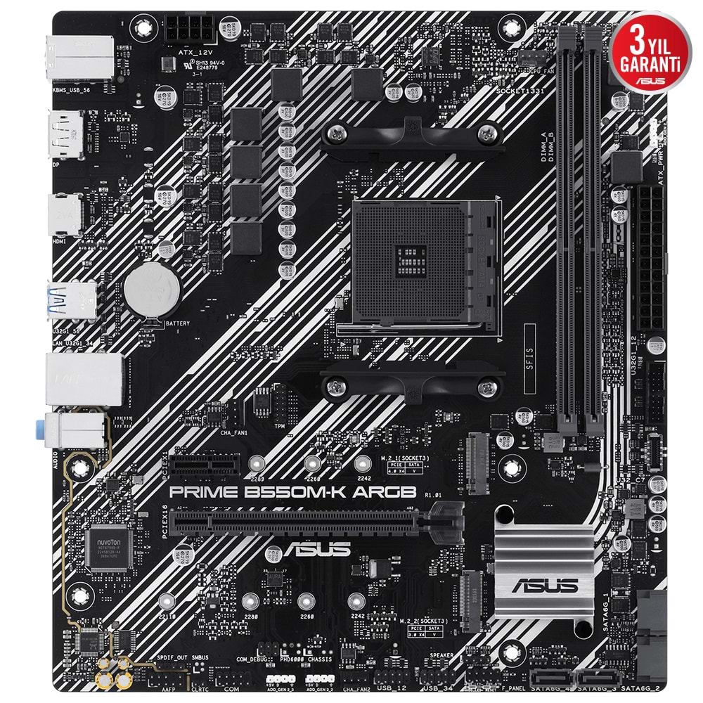 Asus Prime B550M-K Argb DDR4 5100Mhz 1XHDMI 1XDP 2XM.2 USB 3.2 Matx Am4 (AMD AM4 5000/4000 G/3000 Serisi İle Uyumlu)