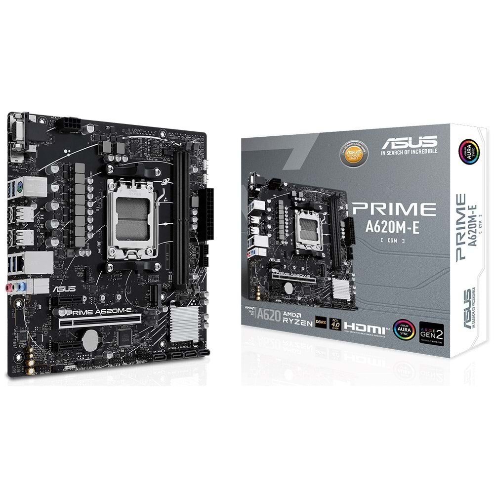 Asus Prime A620M-E-CSM DDR5 7000Mhz 1XVGA 1XHDMI 1XDP 1XM.2 USB 3.2 Matx AM5 (AMD AM5 7000 Serisi İle Uyumlu)