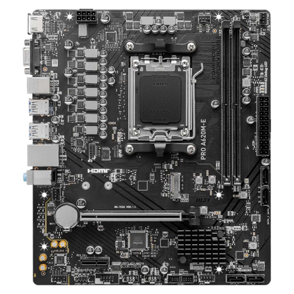 Msi Pro A620M-E DDR5 6800Mhz 1XVGA 1XHDMI 1XM.2 USB 3.2 Matx Am5 (AMD AM5 7000 Serili İşemci Uyumlu)