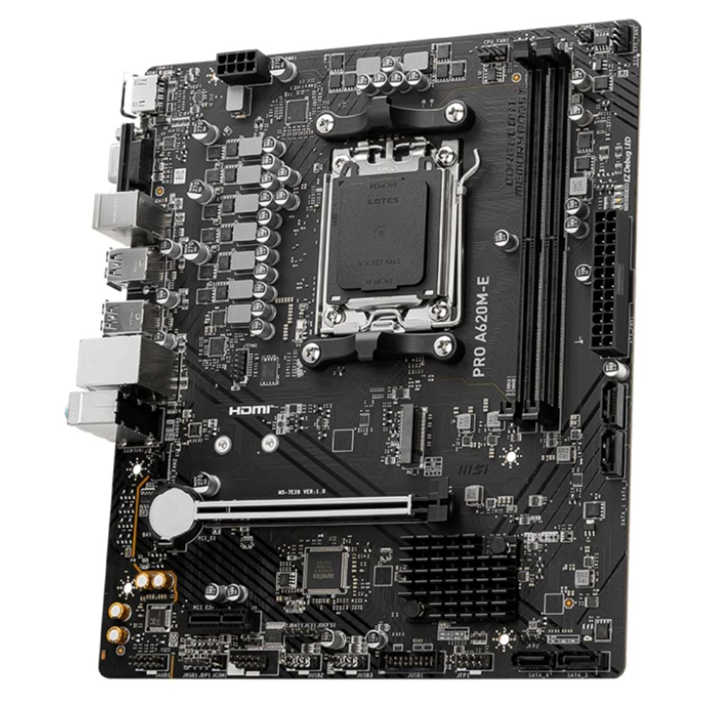 Msi Pro A620M-E DDR5 6800Mhz 1XVGA 1XHDMI 1XM.2 USB 3.2 Matx Am5 (AMD AM5 7000 Serili İşemci Uyumlu)