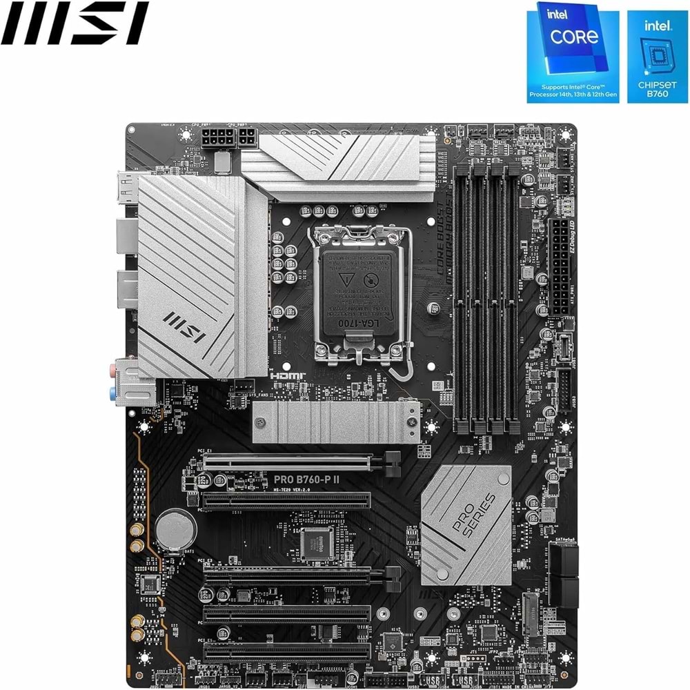 Msi PRO B760-P DDR4 II 5333MHZ 1XHDMI 1XDP 2XM.2 USB 3.2 ATX 1700P (12. / 13. VE 14. Nesil İşlemci Uyumlu)