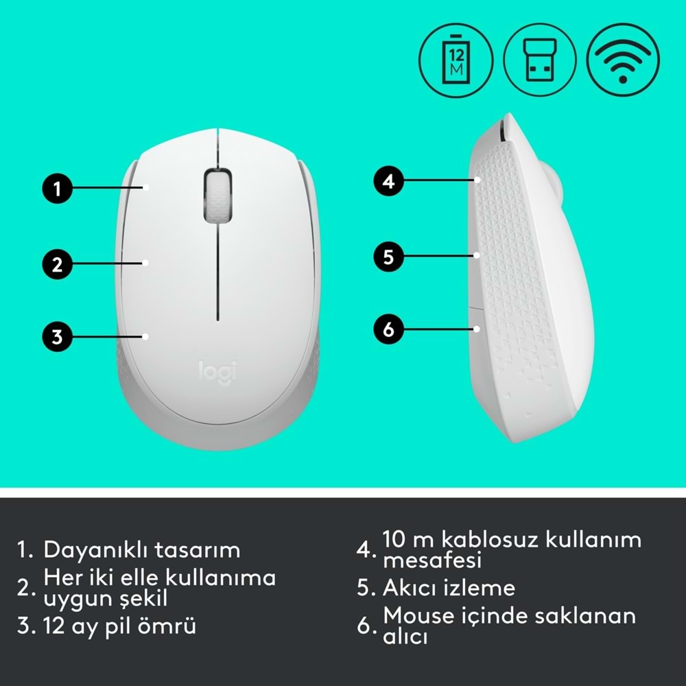 Logitech M171 Kablosuz Mouse Beyaz 910 006867