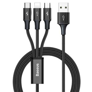 Baseus Rapid 3IN1 120 CM Şarj Kablosu Siyah Giriş:USB Çıkış:TYPE-C, Lightnight, MİCRO USB CAJS000001