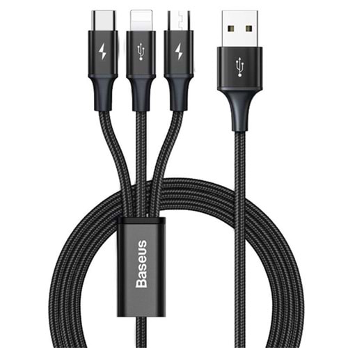 Baseus Rapid 3IN1 120 CM Şarj Kablosu Siyah Giriş:USB Çıkış:TYPE-C, Lightnight, MİCRO USB CAJS000001