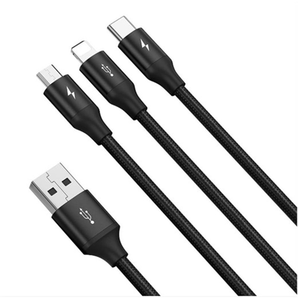 Baseus Rapid 3IN1 120 CM Şarj Kablosu Siyah Giriş:USB Çıkış:TYPE-C, Lightnight, MİCRO USB CAJS000001