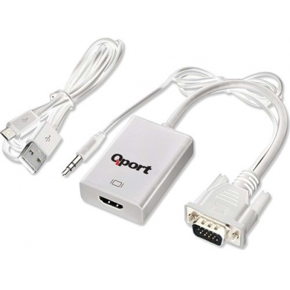Qport Q-VH VGA TO HDMI Çevirici + Ses Kablosu (VGA+HDMI)
