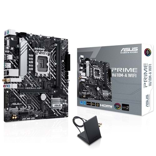 Asus Prime H610M-A WiFi DDR5 5600MHz 1xVGA 1xHDMI 1xDP 2xM.2 USB 3.2 MATX 1700P (12./13. ve 14. Nesil İşlemci Uyumlu) Anakart