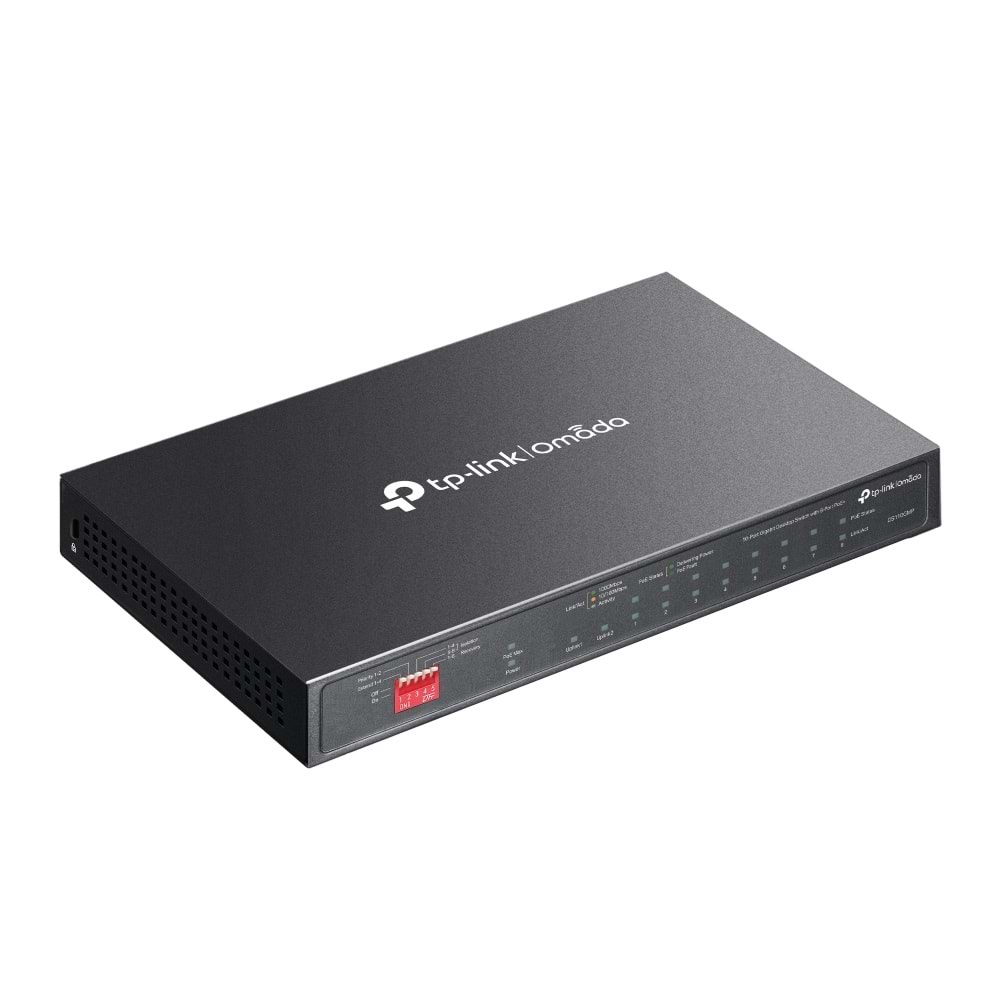 Omada DS110GMP 8 Port Gigabit + 2xGigabit RJ45/1xRJ45 Combo Port 123W 250 Metre PoE Mesafe Metal Kasa Switch