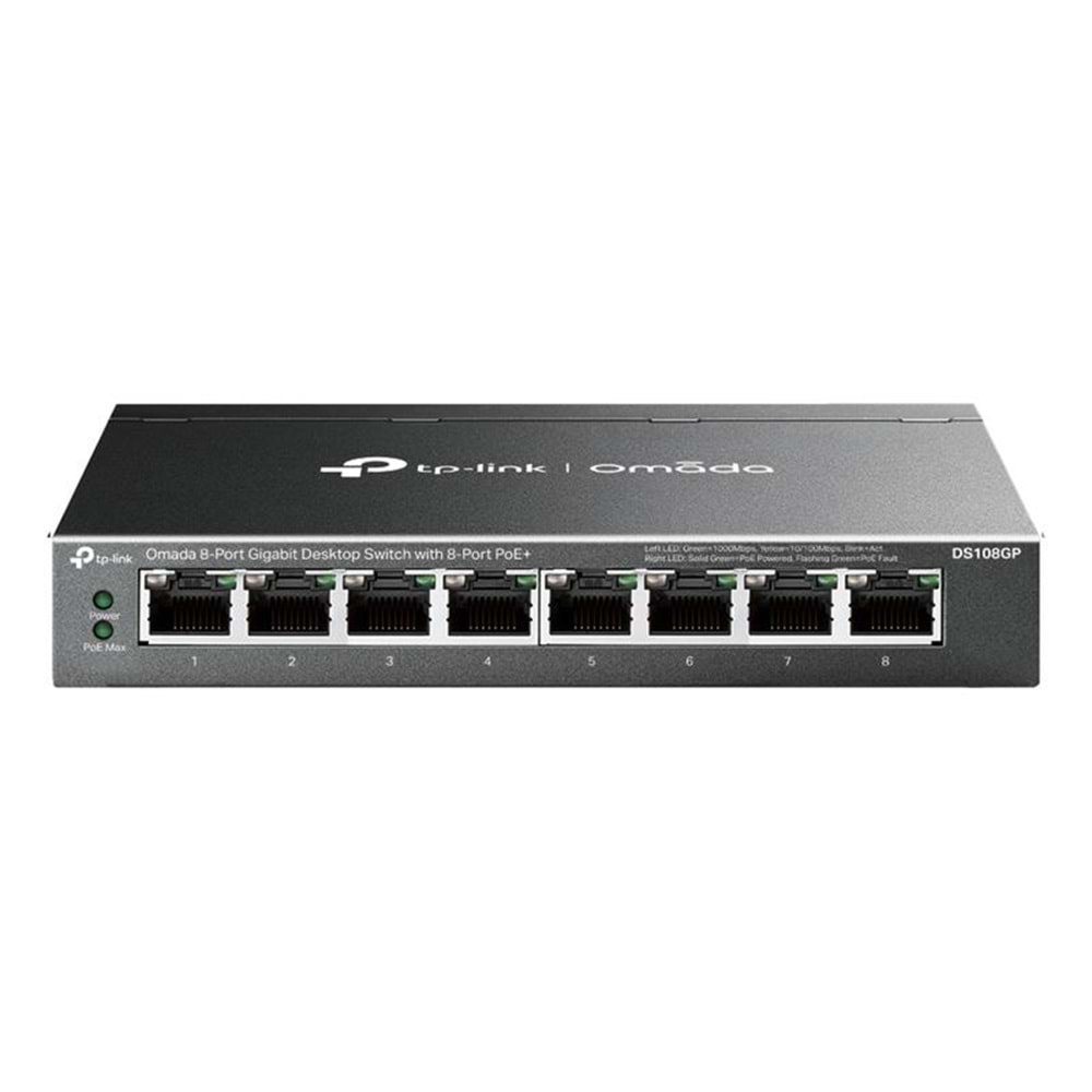 Omada DS108GP 8 Port Gigabit 65W 250 Metre PoE Mesafe Metal Kasa Switch