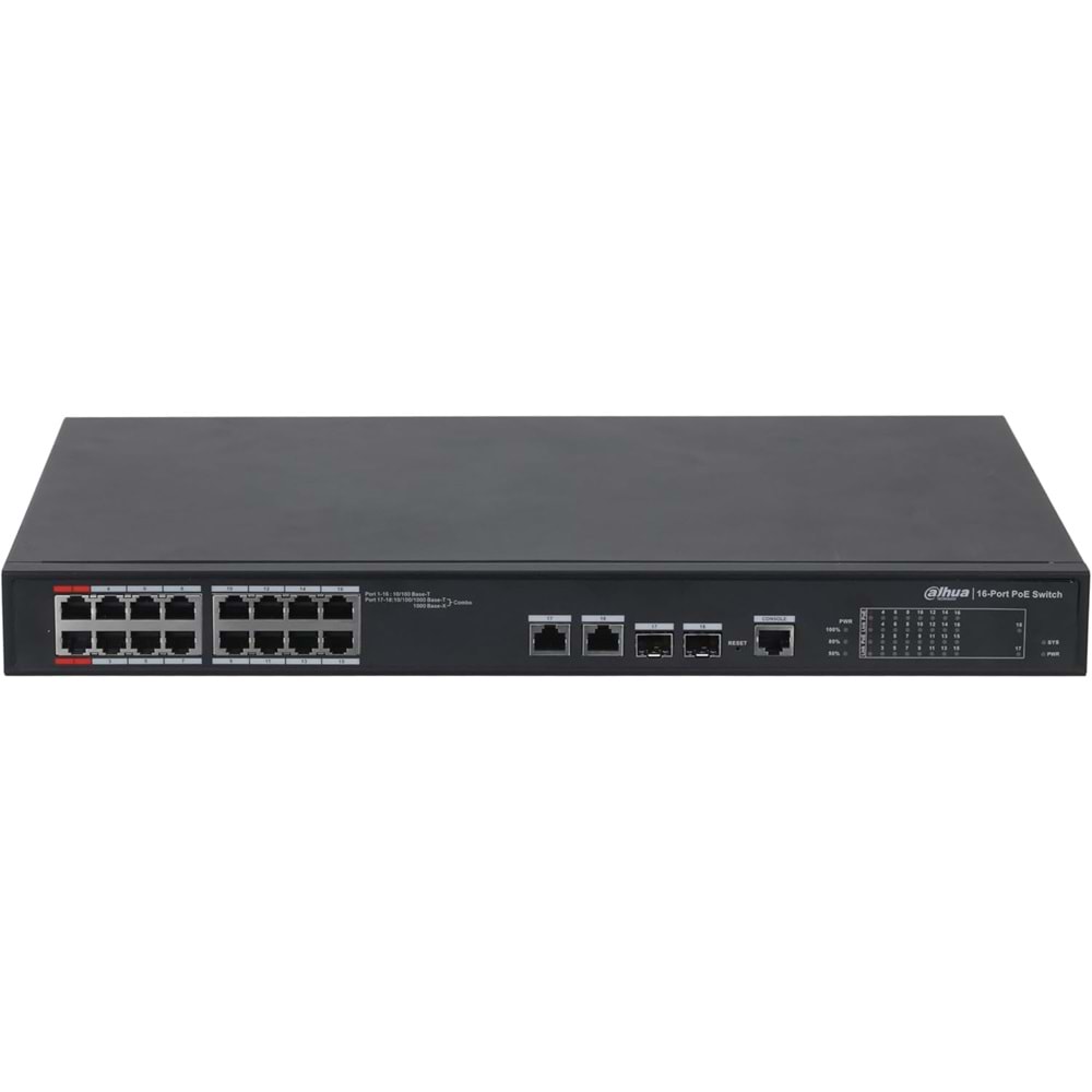 Dahua DH-S3218-16ET-135 16 PORT 16XFE-2XGE-2XGE/SFP 135W Yönetilemez POE Switch