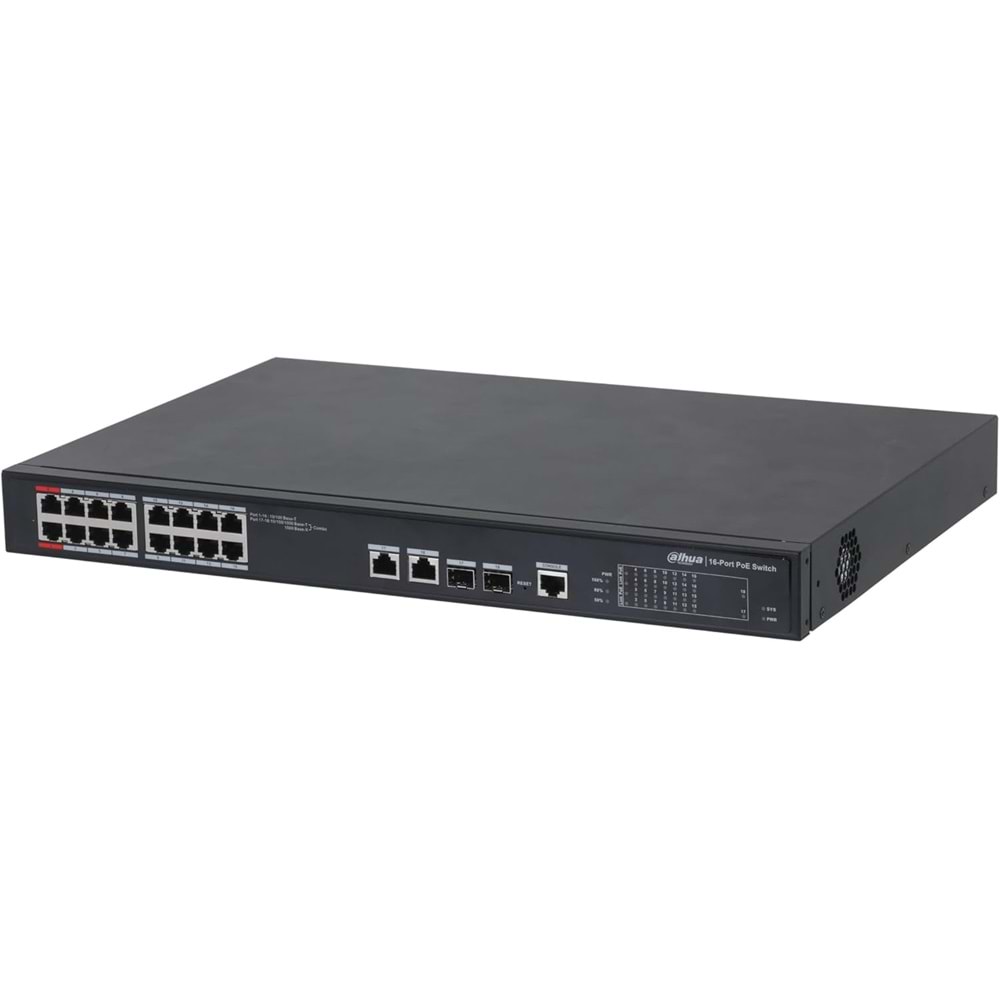 Dahua DH-S3218-16ET-135 16 PORT 16XFE-2XGE-2XGE/SFP 135W Yönetilemez POE Switch