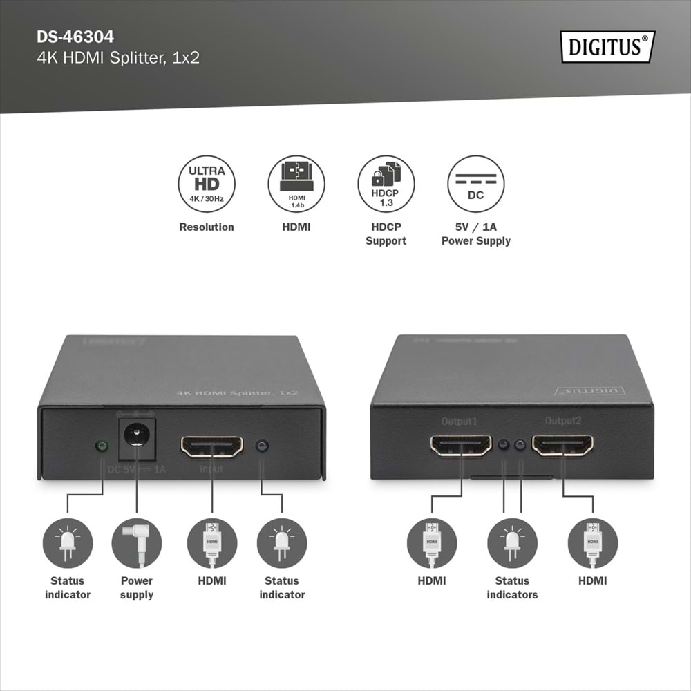 Digitus HDMI Çoklayıcı (1 Giriş 2 Çıkış)