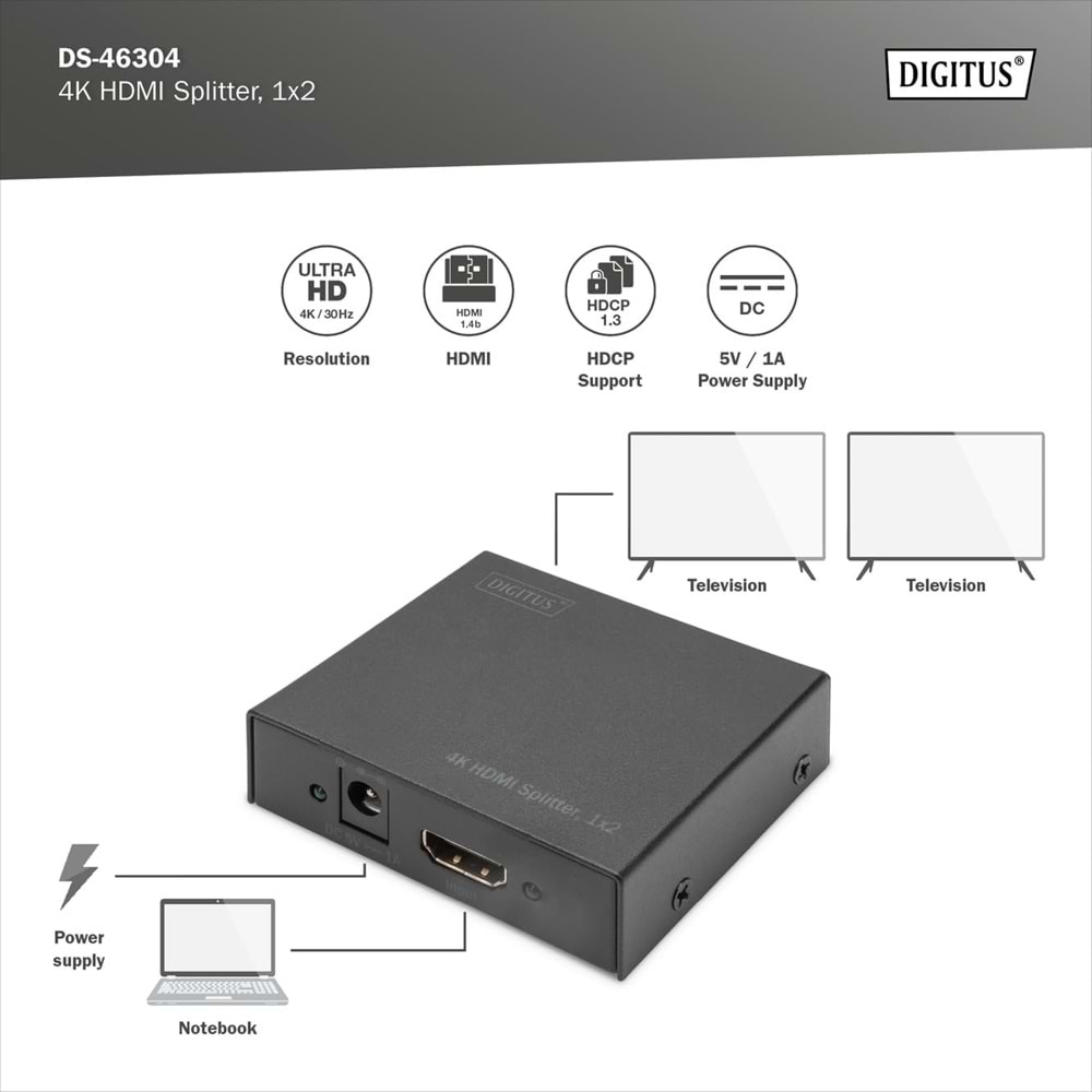 Digitus HDMI Çoklayıcı (1 Giriş 2 Çıkış)