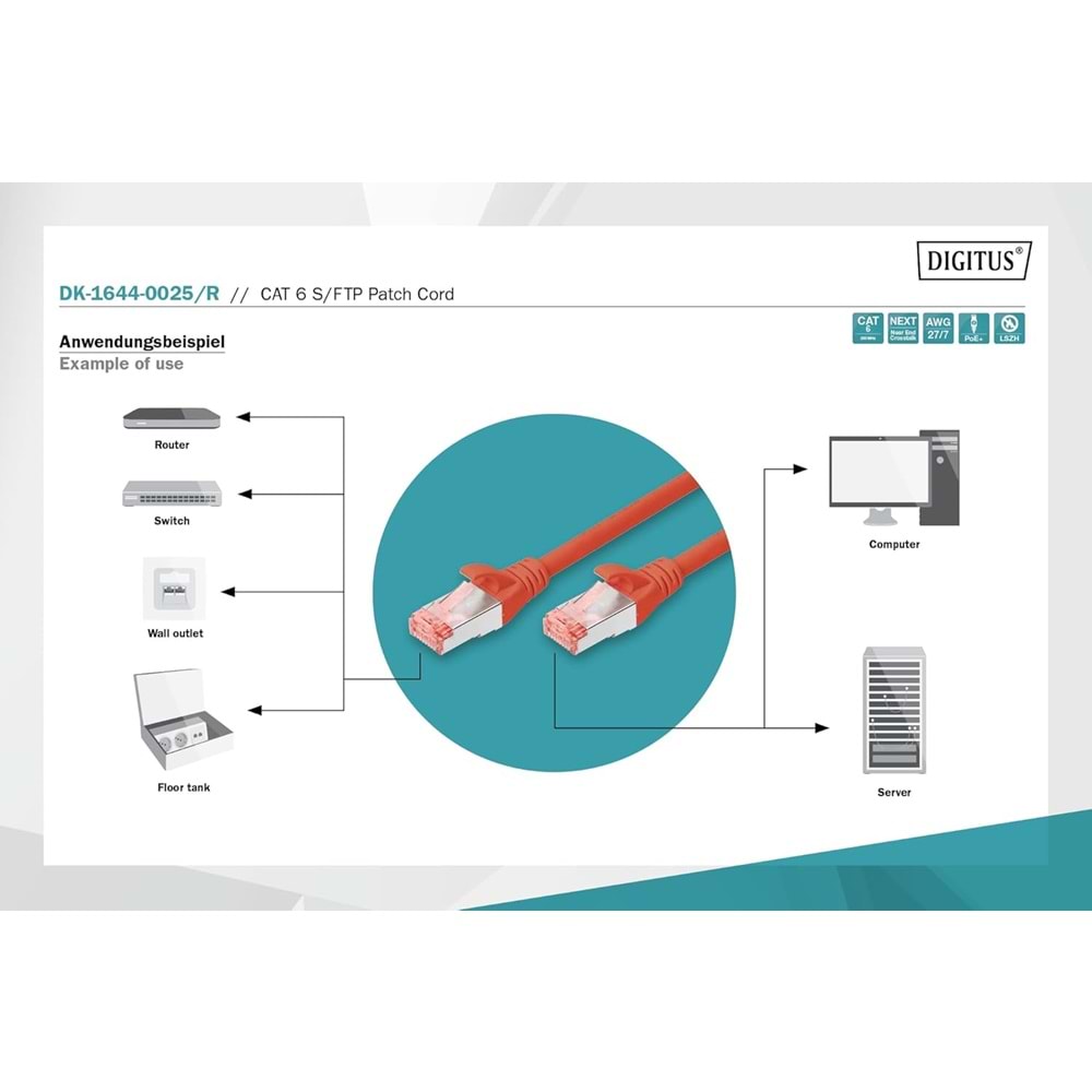 Digitus Patch Kablo Cat6 Kırmızı (0.5m)