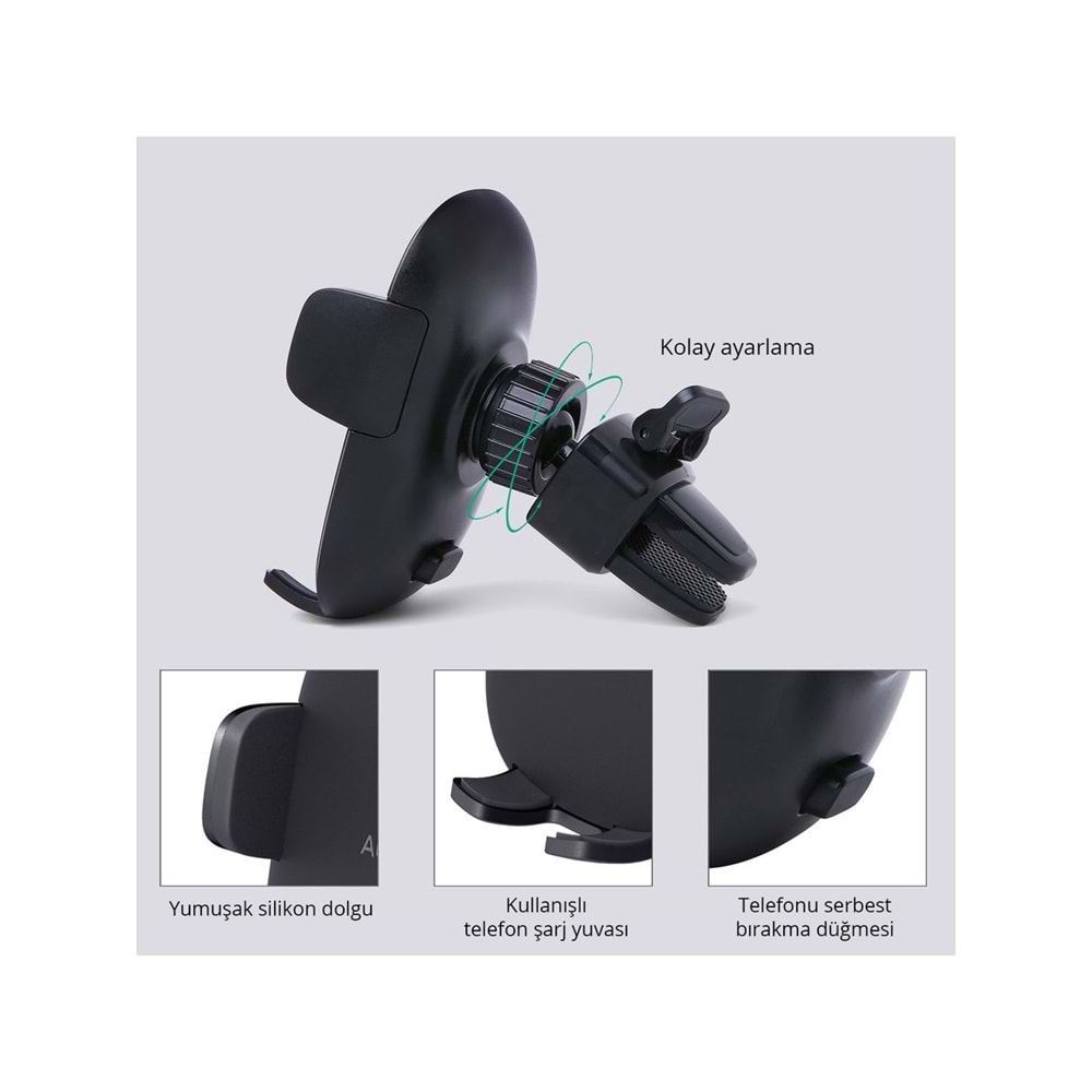 Aukey HD-C48-BK 360-Derece Esnek Tüm Cihazlarla Uyumlu Araç İçi Telefon Tutucu
