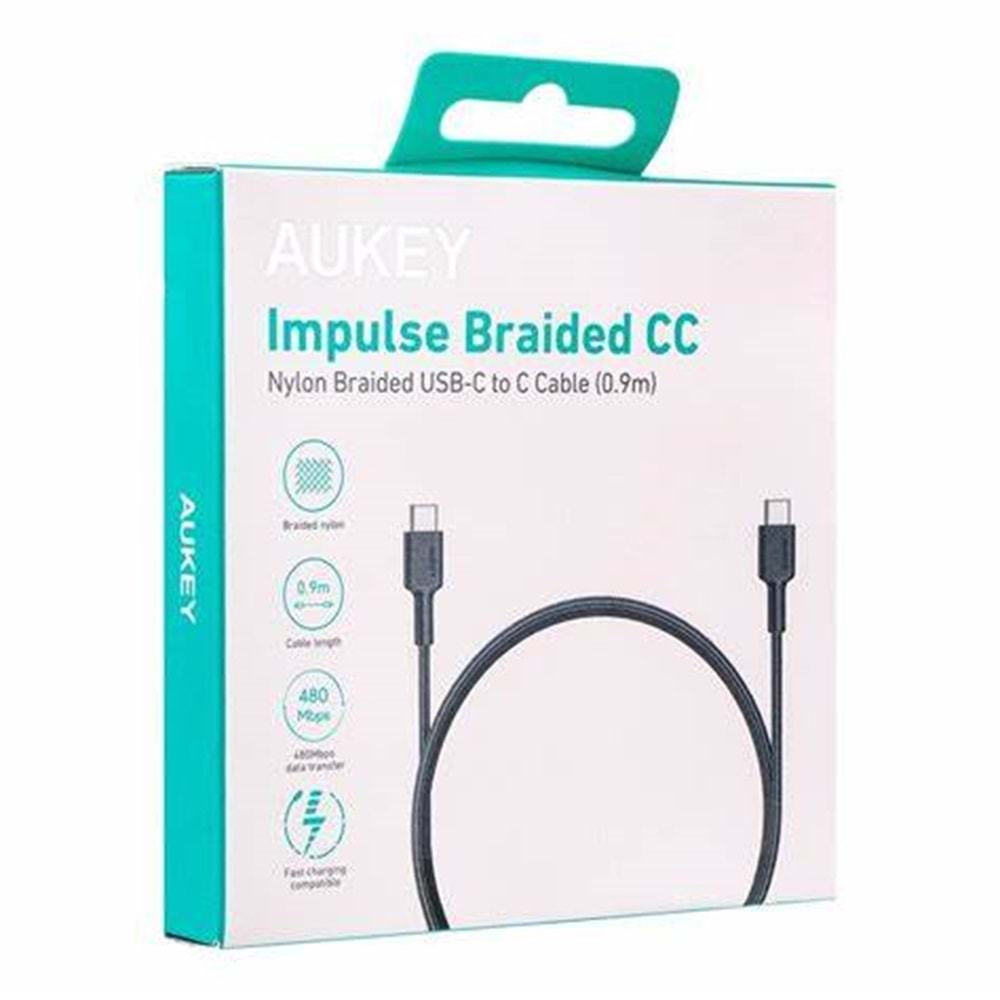 Aukey CB-CD45-WH Naylon Örgülü Type-C Type-C Şarj Kablosu (0.9m)