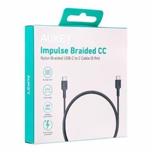 Aukey CB-CD45-WH Naylon Örgülü Type-C Type-C Şarj Kablosu (0.9m)