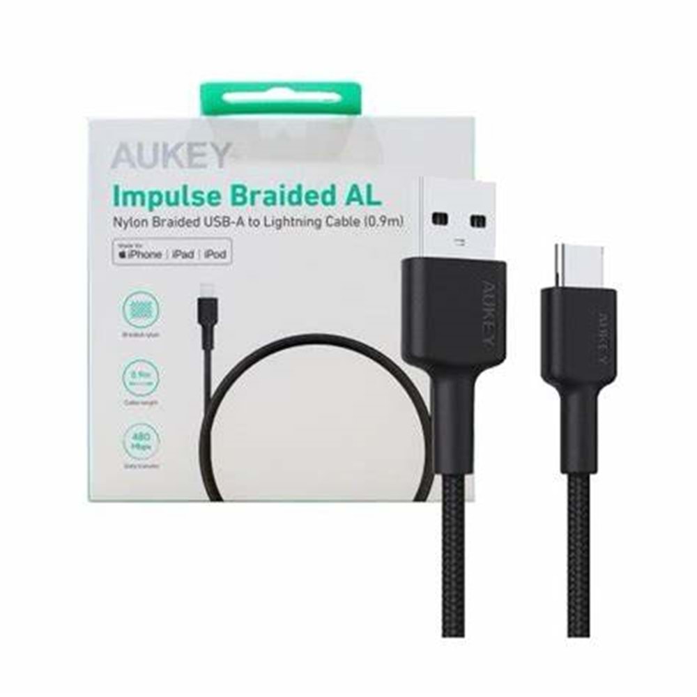 Aukey CB-CD30-BK Naylon Örgülü USB-A Type-C Şarj Kablosu (0,9 m)