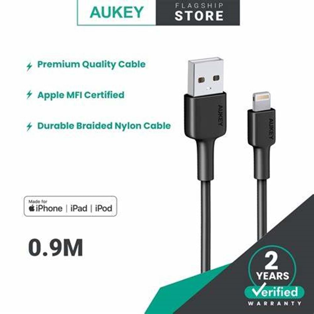Aukey CB-BAL7-BK Naylon Örgülü USB-A Lightnig Kablosu(0.9m)