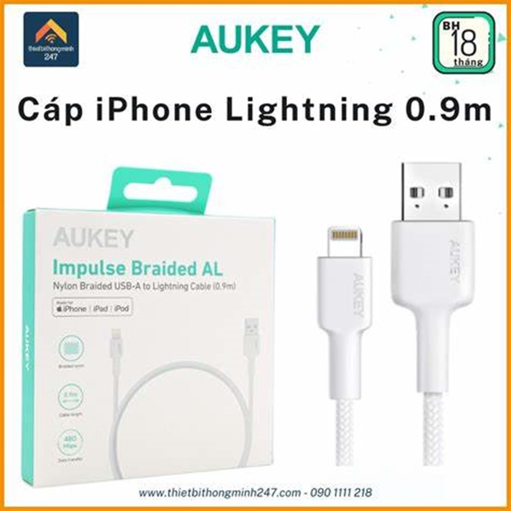 Aukey CB-BAL7-WH Naylon Örgülü USB-A Lightnig Kablosu(0.9m)