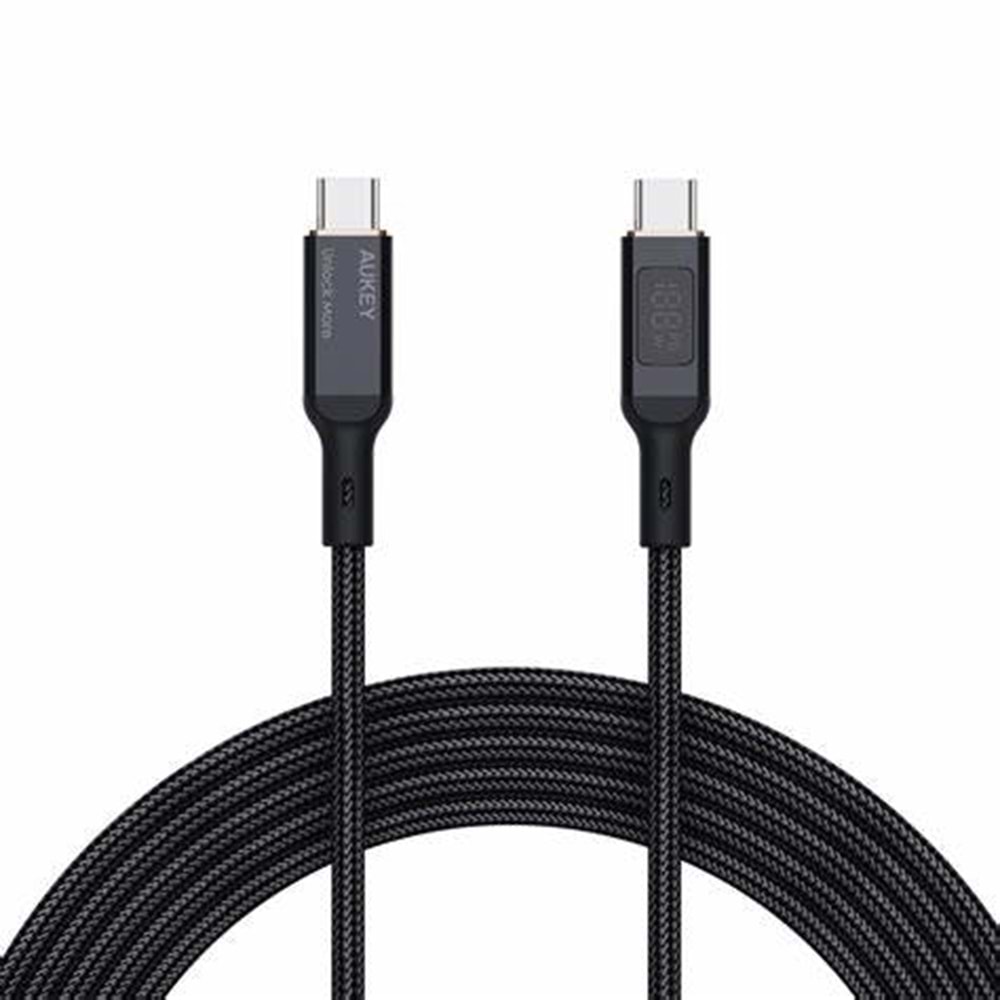 Aukey CB-MCC102-BK 100W Naylon Örgülü 480Mbps Type-C Type-C LCD Ekranlı(1,8m)