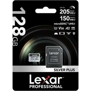 Lexar 128GB Yüksek Perfomans Silver Plus MICROSDXC UHS-I UP TO 205MB/S READ 150MB/S WRITE C10 A2 V30