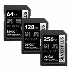 Lexar 256GB Profesyonel Silver Plus SDXC UHS-I CARDS UP TO 205MB/S READ 150MB/S WRITE C10 V30 U3