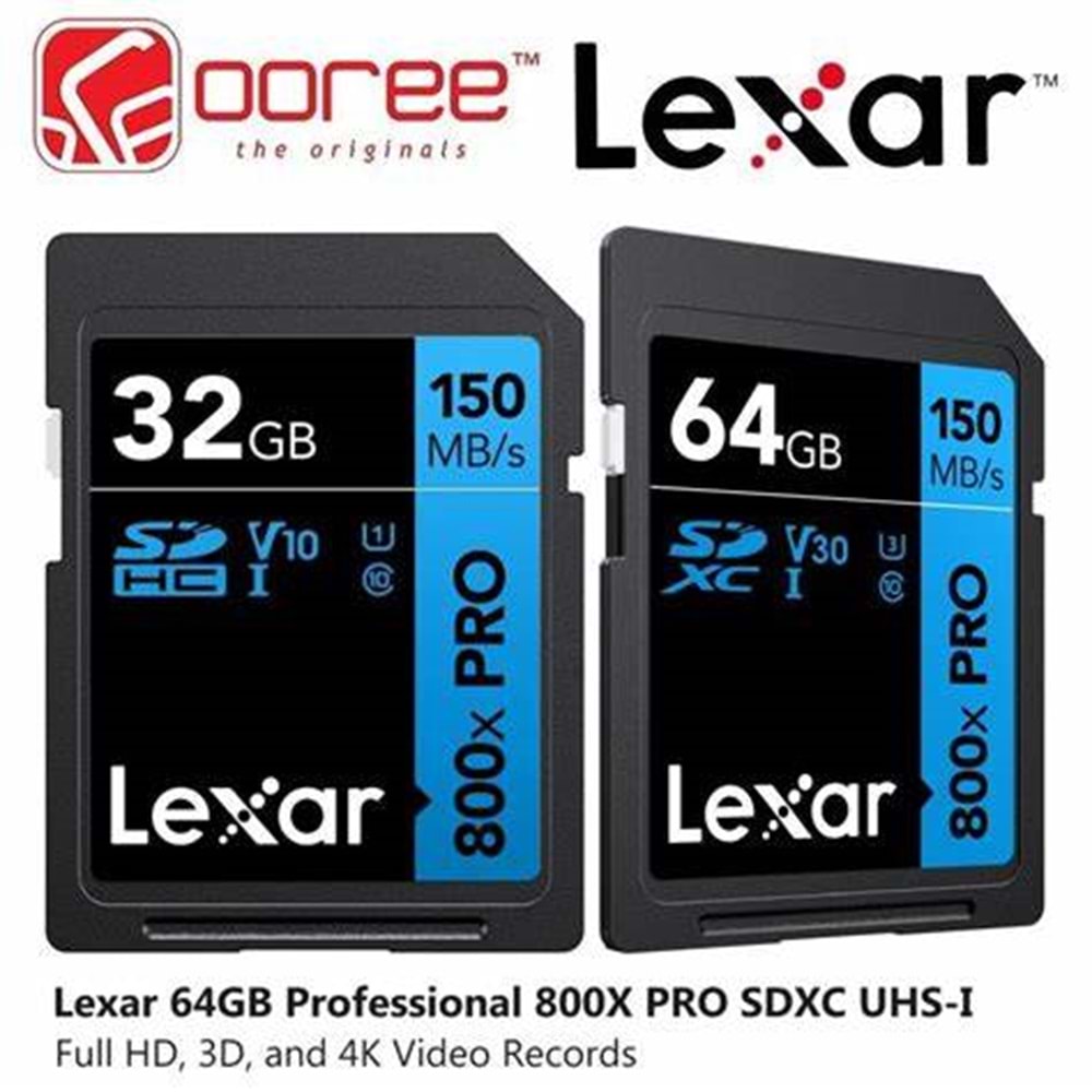 Lexar 64GB Profesyonel 800X Pro SDXC UHS-I Kart UP TO 150MB/S Read C10 V30 U3