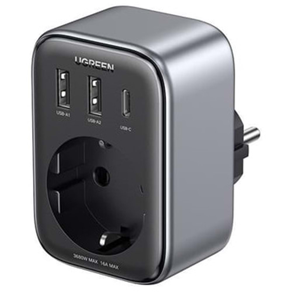 UGreen Akım Korumalı Prizi 2XUSB-A TYPE-C 30W Gan Hızlı Şarj Cihazı