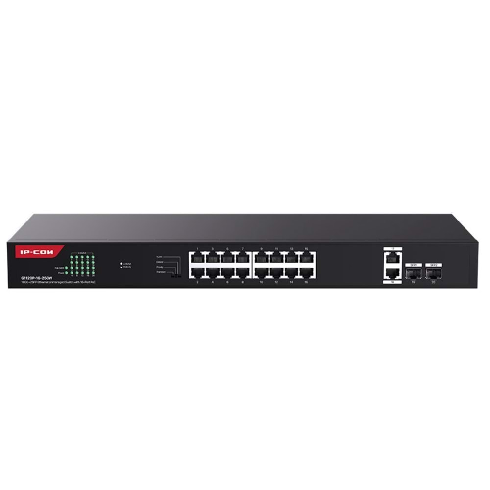 IP-COM G1120P-16-250W 16 Port Gigabit+2XGB RJ45/SFP Uplink 230W POE Rackmount Switch