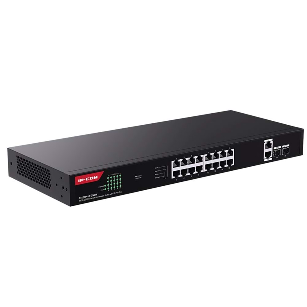 IP-COM G1120P-16-250W 16 Port Gigabit+2XGB RJ45/SFP Uplink 230W POE Rackmount Switch