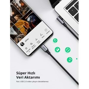 UGreen TYPE-C 100W 5A QC PD Örgülü Hızlı Şarj Kablosu 2 MT Siyah