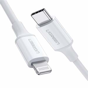 UGreen TYPE-C TO Lightnig 3A PD MFI Sertifikalı Örgülü Hızlı Şarj Kablosu 2 MT Siyah