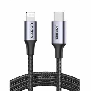 UGreen TYPE-C TO Lightnig 3A PD MFI Sertifikalı Örgülü Hızlı Şarj Kablosu 1 MT Gümüş