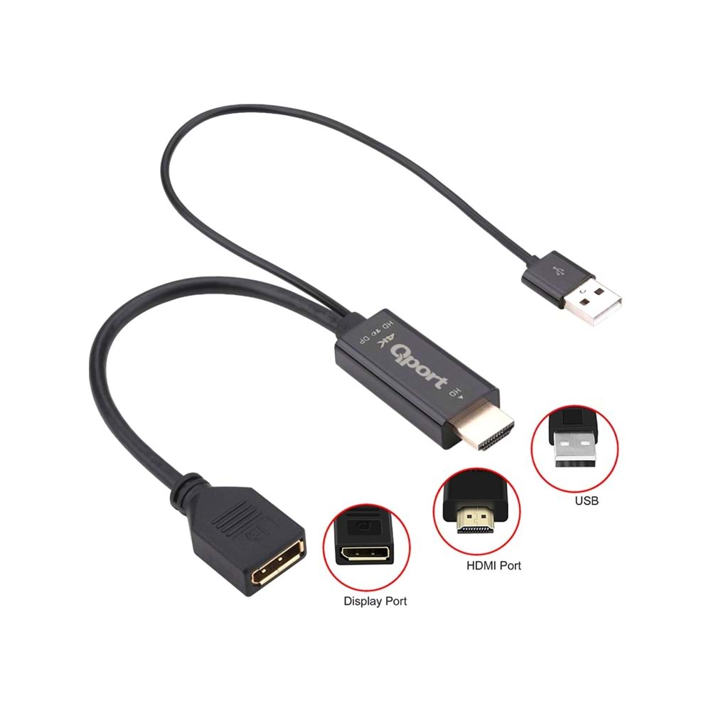 QPort Q-DPX HDMI(M) TO DisplayPort(F) Çevirici