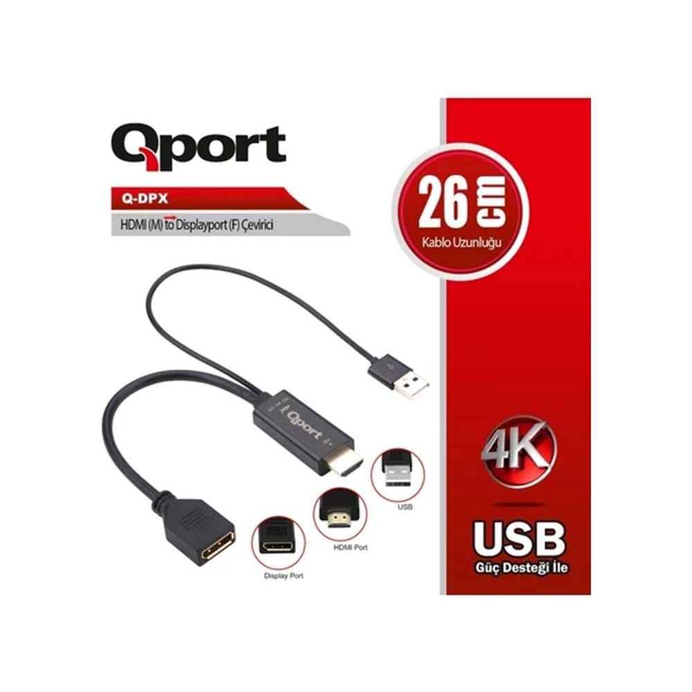 QPort Q-DPX HDMI(M) TO DisplayPort(F) Çevirici