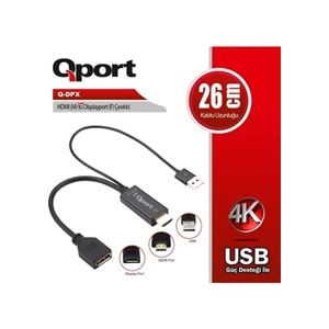 QPort Q-DPX HDMI(M) TO DisplayPort(F) Çevirici