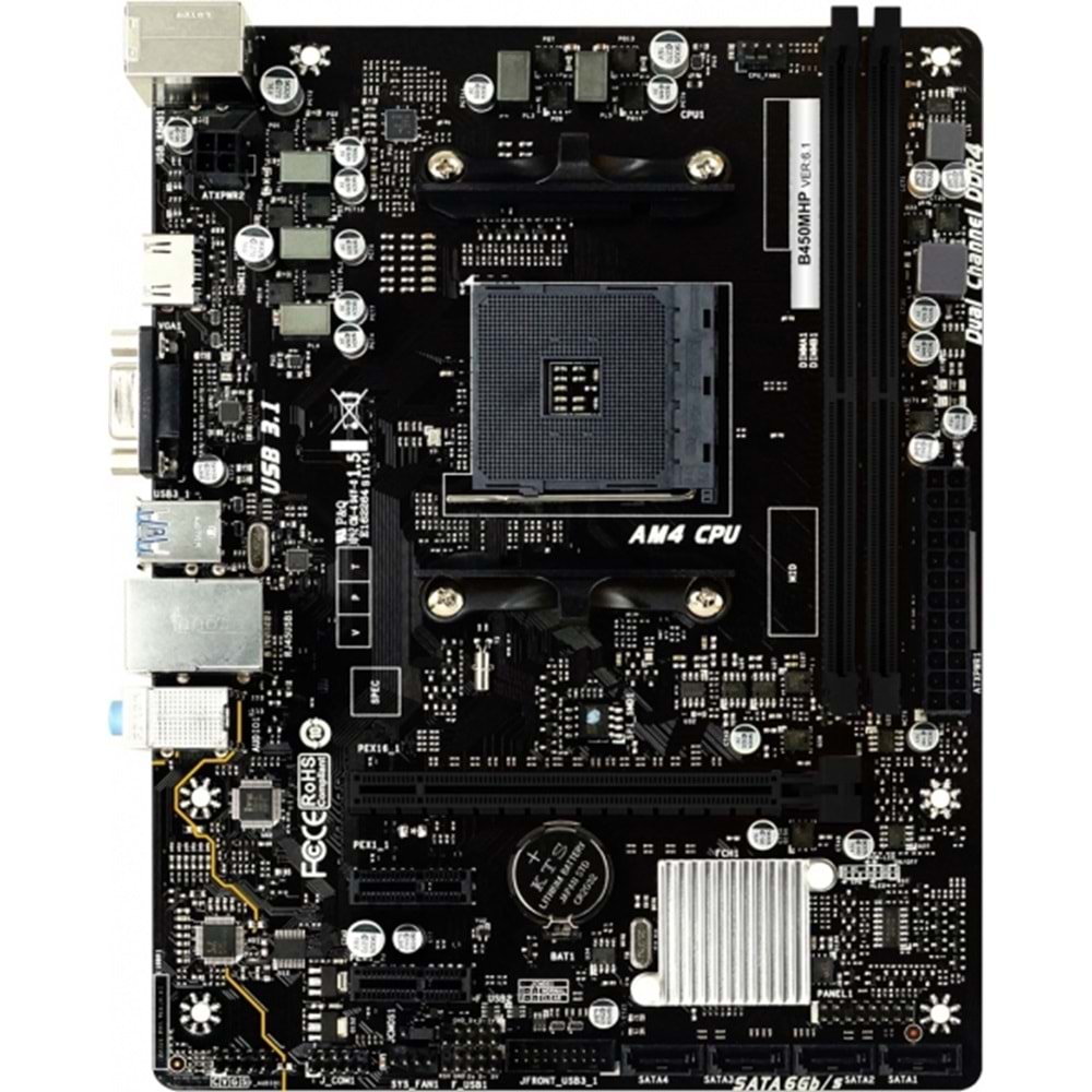 Biostar B450MHP AMD B450 DDR4 USB 3.2 HDMI/VGA PCI 3.0 AM4 Anakart