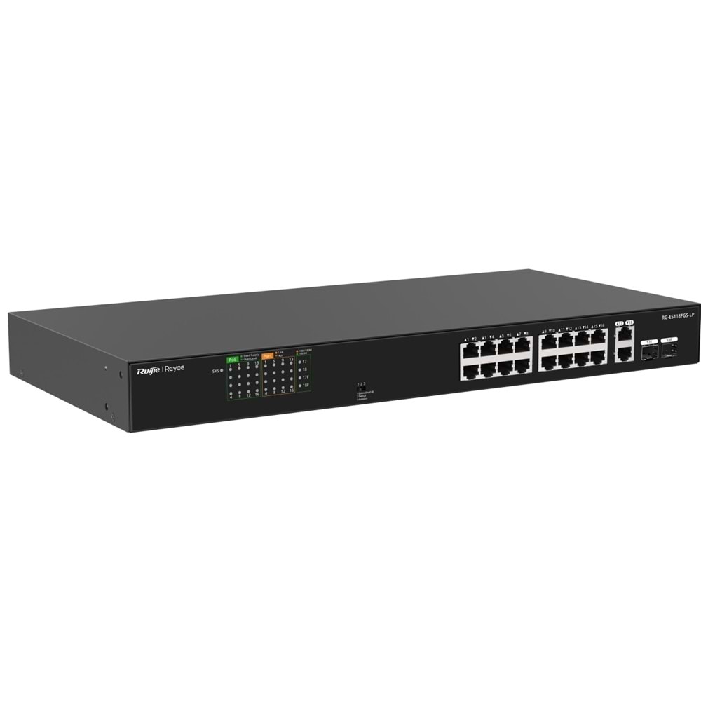 Ruijie Reyee RG-ES118FGS-LP 16-Port 10/100+2X1GB RJ45/SFP (120W) Poe Rackmount S