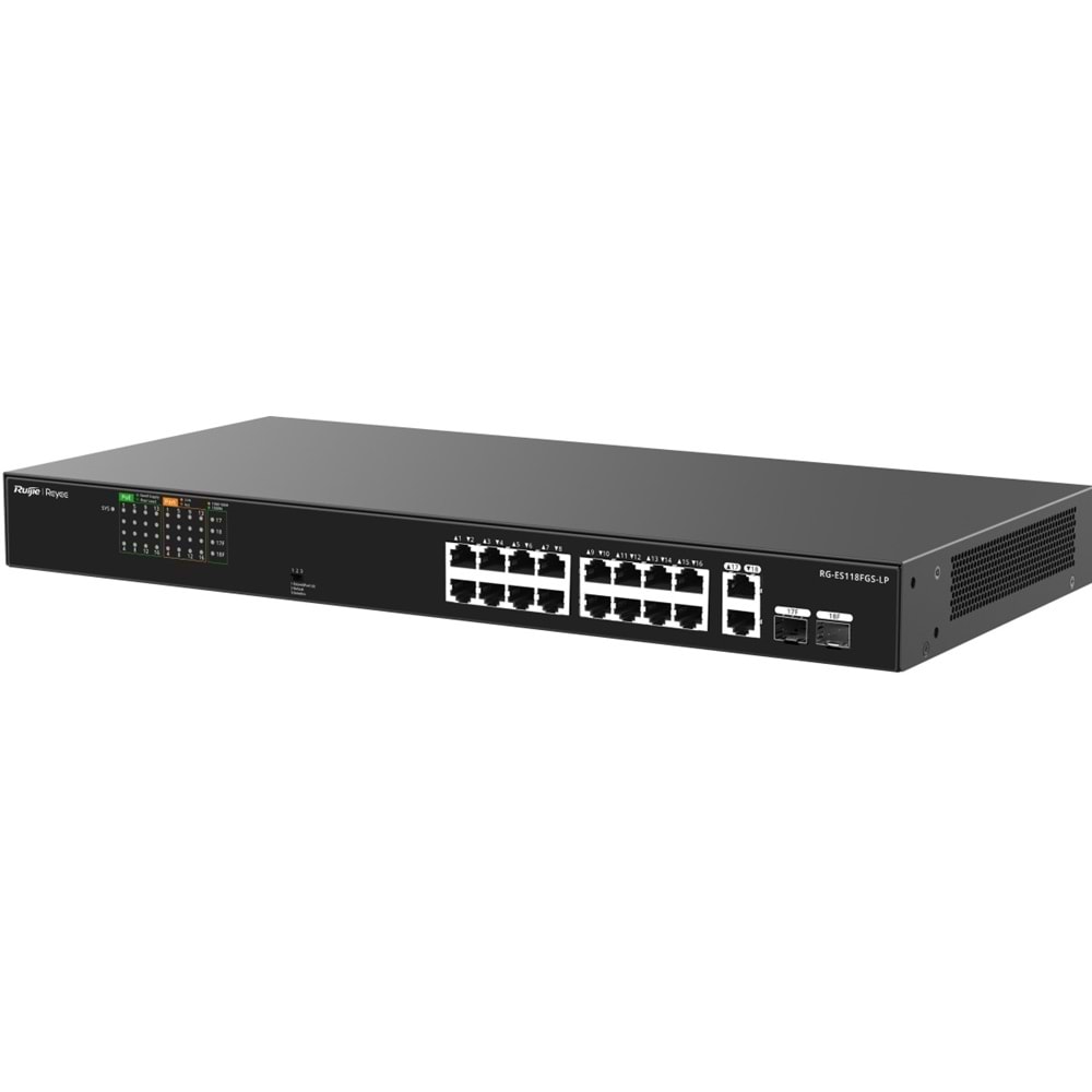 Ruijie Reyee RG-ES118FGS-LP 16-Port 10/100+2X1GB RJ45/SFP (120W) Poe Rackmount S