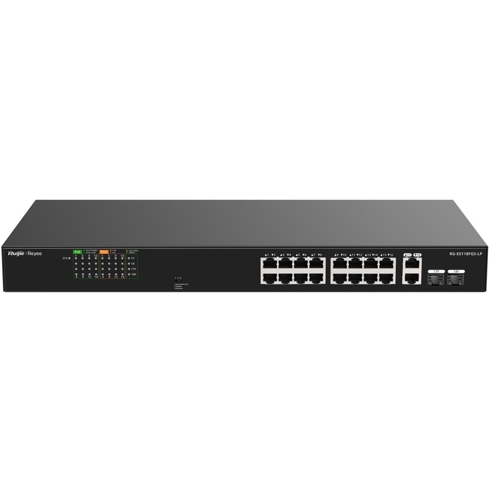 Ruijie Reyee RG-ES118FGS-LP 16-Port 10/100+2X1GB RJ45/SFP (120W) Poe Rackmount S