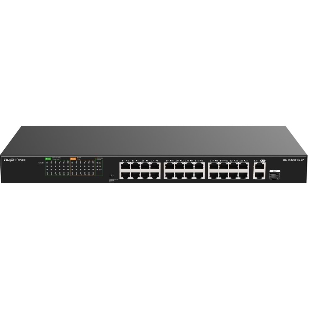 Ruijie Reyee RG-ES126FGS-LP 24-Port 10/100+2X RJ45 /1X1GBSFP (180W) Poe Rackmoun