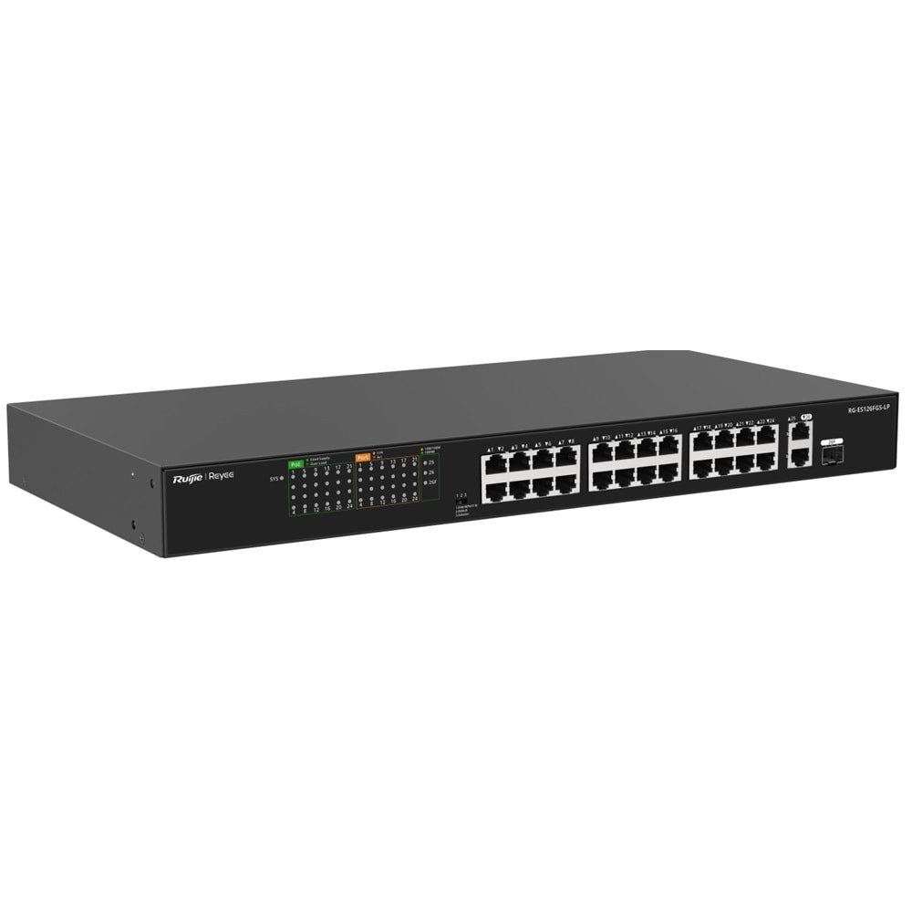 Ruijie Reyee RG-ES126FGS-LP 24-Port 10/100+2X RJ45 /1X1GBSFP (180W) Poe Rackmoun