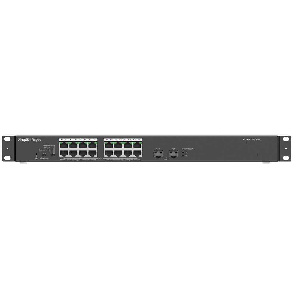 Ruijie Reyee RG-ES118GS-PL 16-Port Gigabit+2X1GB SFP Uplink Rackmount 247W Poe