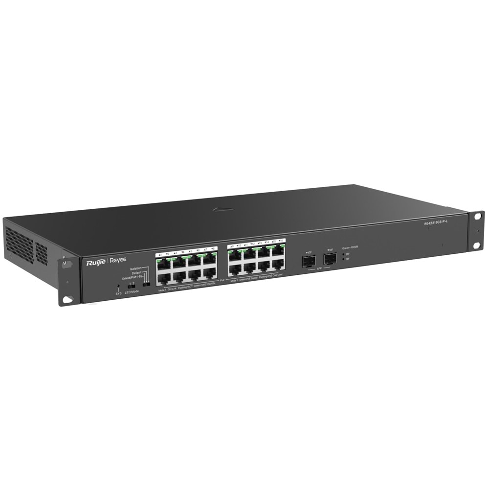 Ruijie Reyee RG-ES118GS-PL 16-Port Gigabit+2X1GB SFP Uplink Rackmount 247W Poe