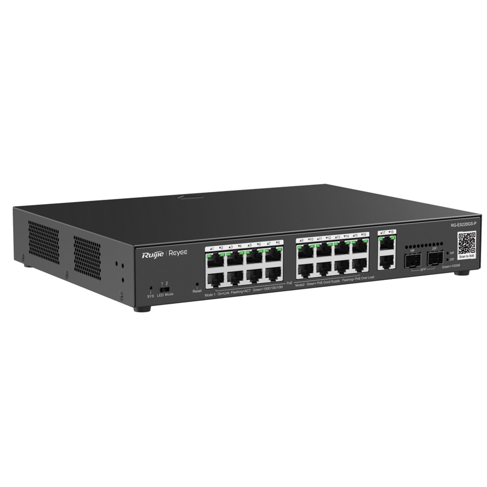 Ruijie Reyee RG-ES220GS-P 16-Port +2XGB RJ45/SFP(240W) Yön. Uplink Cloud Switch