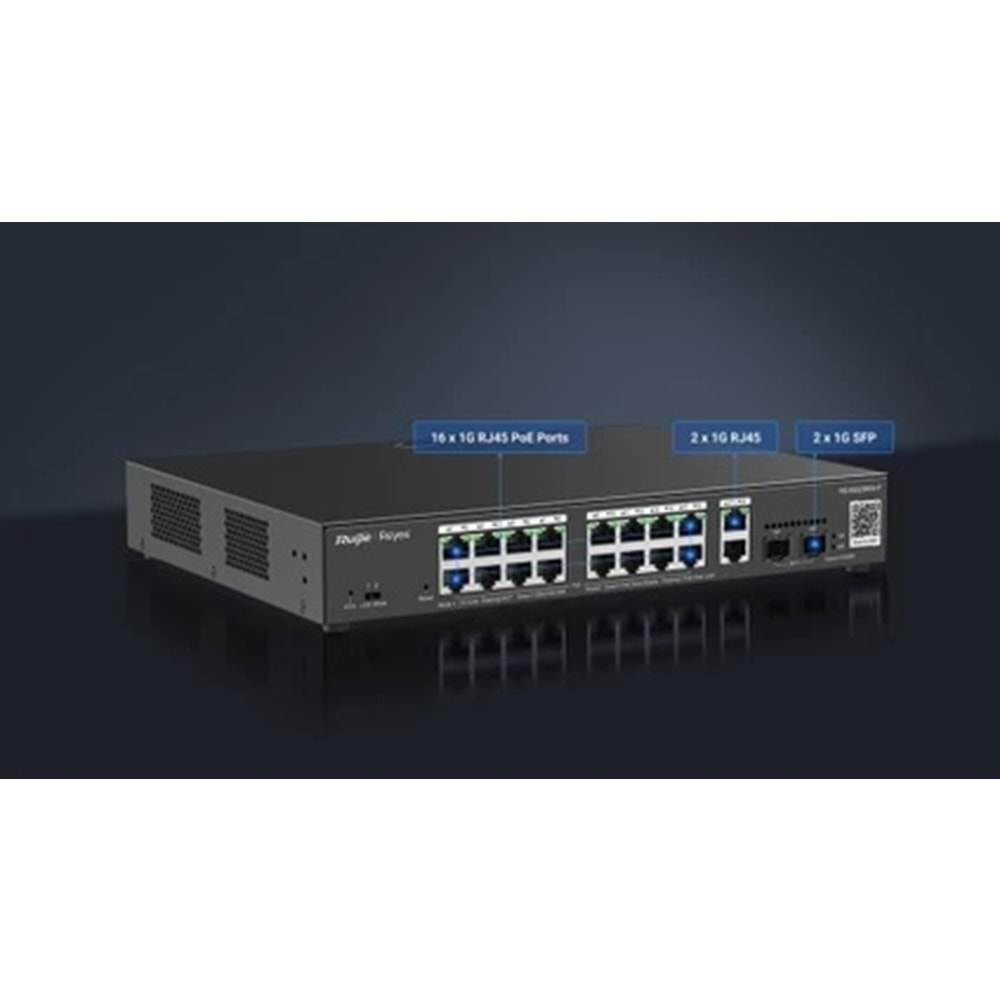 Ruijie Reyee RG-ES220GS-P 16-Port +2XGB RJ45/SFP(240W) Yön. Uplink Cloud Switch